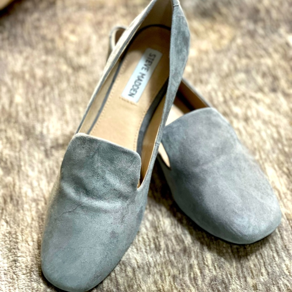Grey suede loafers